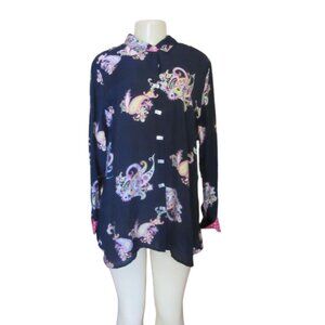 New w Tags, Multiples Navy & Paisley Button-up Tunic Size Large